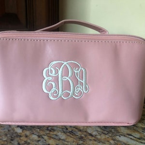 RESTOCKED Personalized High Capacity Zipper Cosmetic Makeup Bag, Monogrammed Zip Make Up Bags, Monogram Large Toiletry Case, Custom Travel