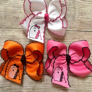 Personalized Medium or Large Moonstitch Hair Bow, Monogram Initial Scalloped Bows, Monogrammed Ghost Hairbow, Halloween Hairbows