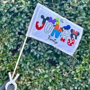 Personalized Family Name Stroller Flag, Amusement Theme Park Sign for Strollers, Inspired Princess Superhero Themed Tag for Baby Carrier