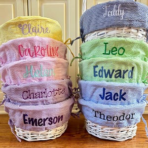 RESTOCKED Personalized Easter Basket Liner ONLY, Kids Seersucker Fabric w/ Name or Monogram, Monogrammed Bunny Tote, Boy & Girl Liners