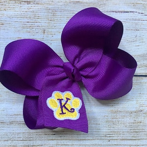 You Choose Colors...Medium or Large Monogrammed Paw Print School Mascot Hair Bow…Personalized Bulldog Wildcat Tiger Hairbows with Initial