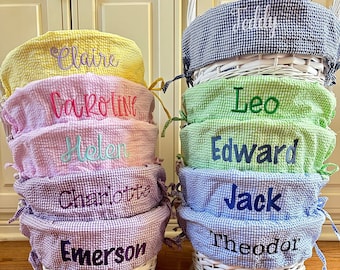 Personalized Easter Basket Liner ONLY, Kids Seersucker Fabric w/ Name or Monogram, Monogrammed Bunny Tote, Boy & Girl