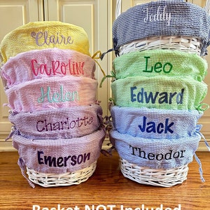 LAST DAY 3/30/25 Personalized Easter Basket Liner ONLY, Kids Seersucker Fabric w/ Name or Monogram, Monogrammed Bunny Tote, Boy & Girl