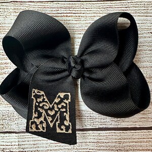 You Choose Colors! Medium or Large Monogrammed Leopard Print Initial Hair Bow…Personalized Monogram Letter Bow with Cheetah Animal Print