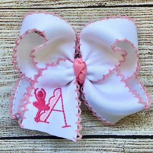 Personalized Medium or Large Moonstitch Ballet Hair Bow, Monogram Initial Scalloped Ballerina Bows, Monogrammed Moon Stitch Hairbow