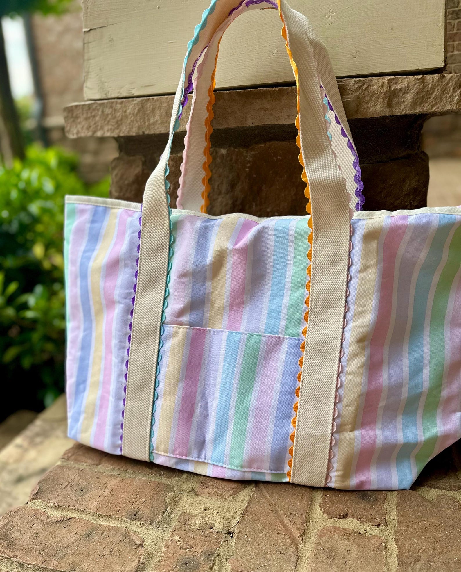 Personalized Ric Rac Canvas Beach Tote, Monogrammed Summer Bag, Initial ...