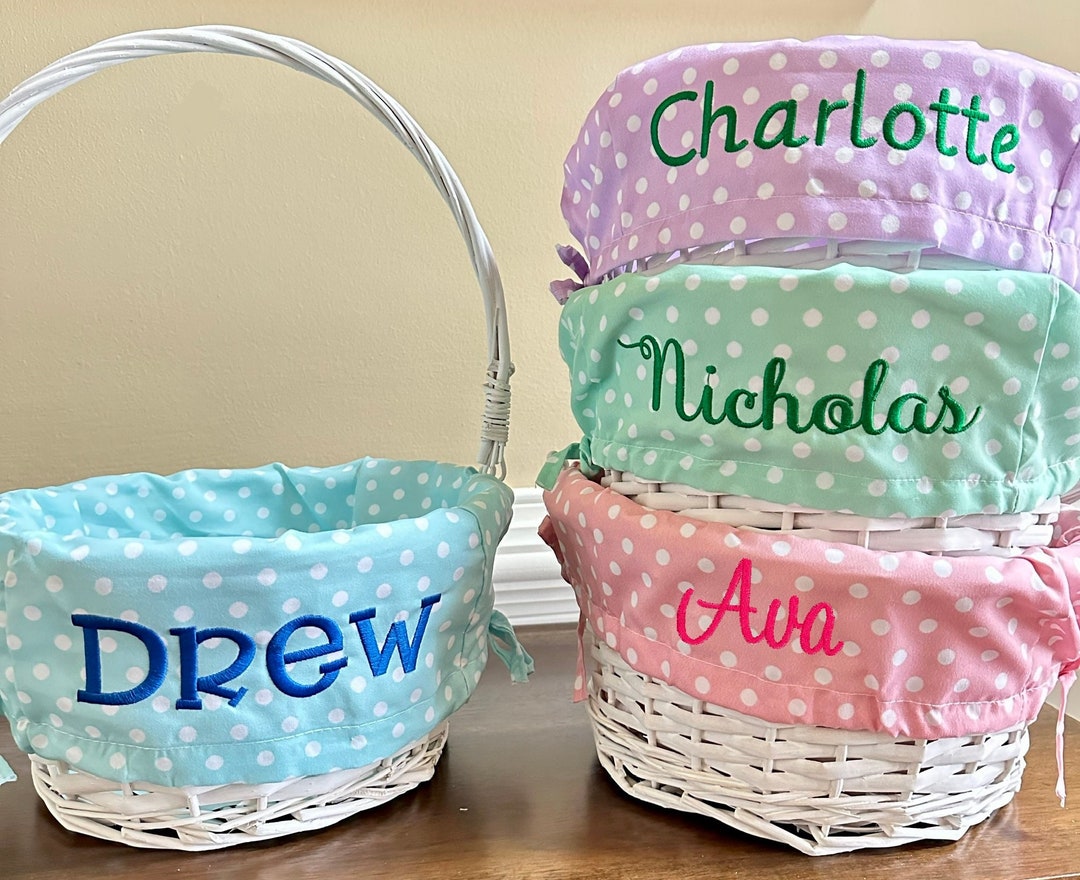 Personalized Easter Wicker Basket Tote With Liner Kids Polka Etsy