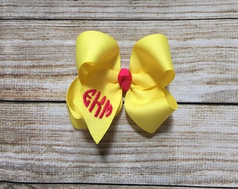 You Choose Colors and Font...Monogrammed Medium Boutique Hair Bow…Personalized Embroidered Bow with Monogram