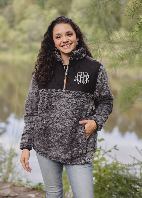 Womens Monogrammed Sherpa Zipper Pullover Jacket-personalized