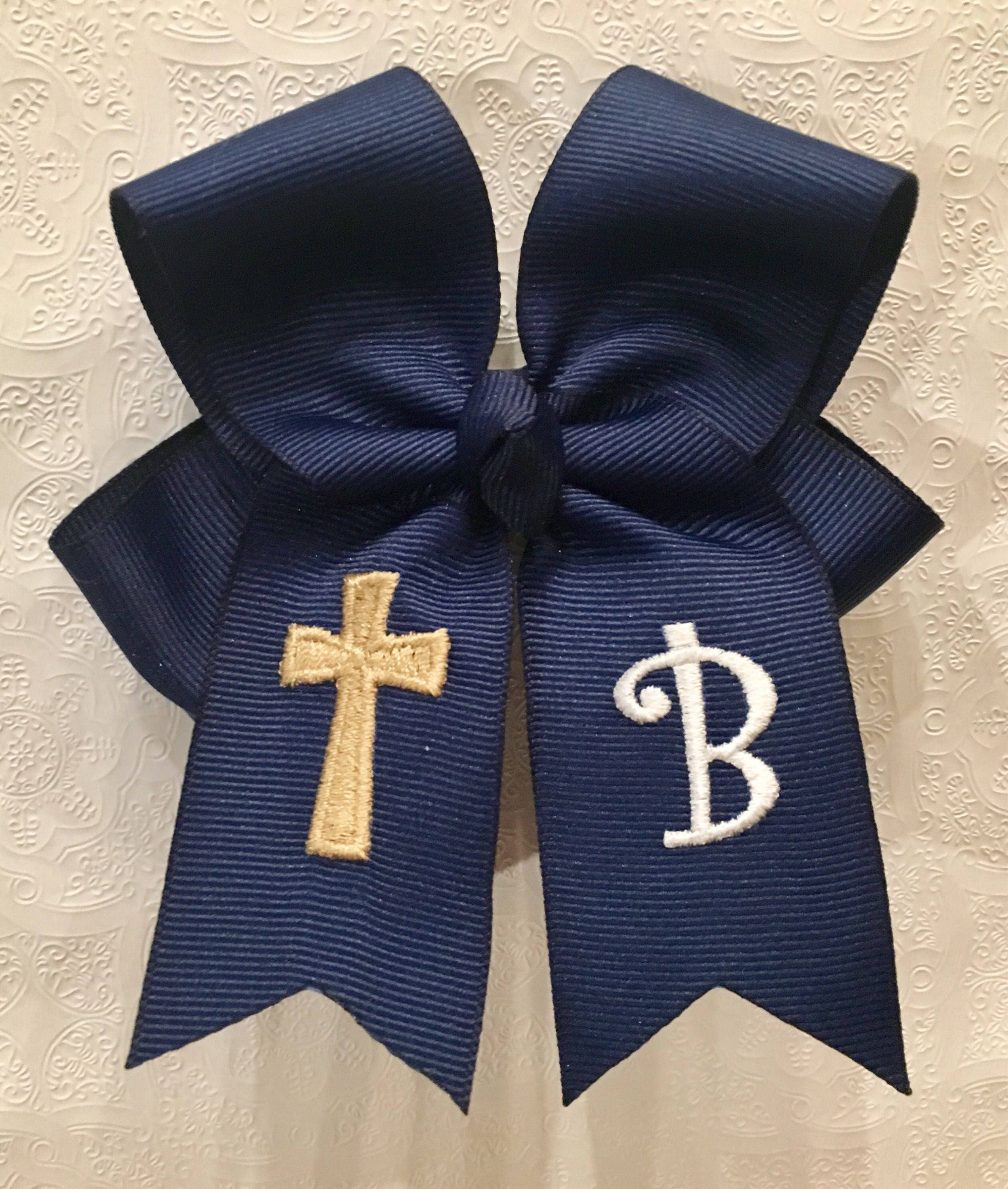 You Choose Colors...Monogrammed Medium or Large Hair Bow w/ Back to S…