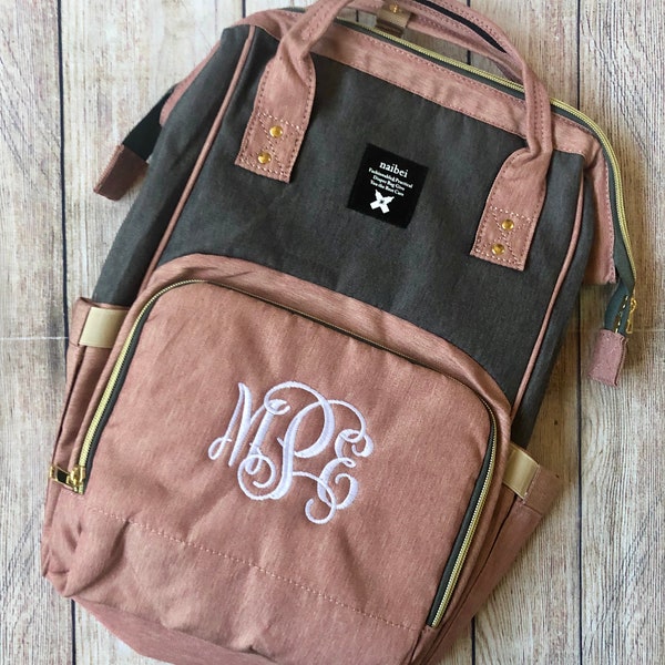 Monogrammed Baby Diaper Bag Backpack, Personalized Back Pack Infant Nappy Bag, Embroidered Newborn Shower Gift with Name or Monogram