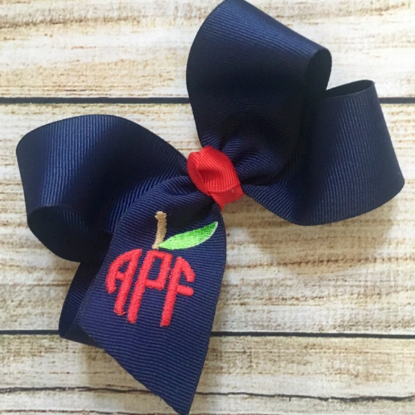 You Choose Colors...Medium or Large Monogrammed Back to School Hair Bow…Personalized Apple Boutique Bows with Monogram or Initial