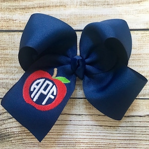 You Choose Colors...Large Monogrammed Back to School Hair Bow…Personalized Apple Boutique Bows with Monogram or Initial