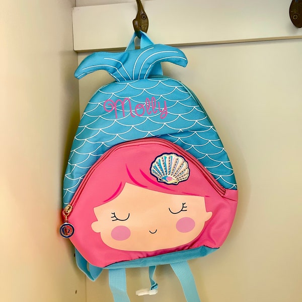 Personalized Toddler Size Mermaid Backpack, Monogrammed Little Girl Small Sized Back Pack Tote, Day Care School Bag with Name or Monogram