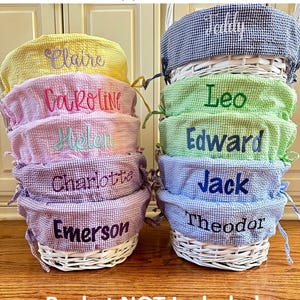 RESTOCKED Personalized Easter Basket Liner ONLY, Kids Seersucker Fabric w/ Name or Monogram, Monogrammed Bunny Tote, Boy & Girl Liners immagine 2