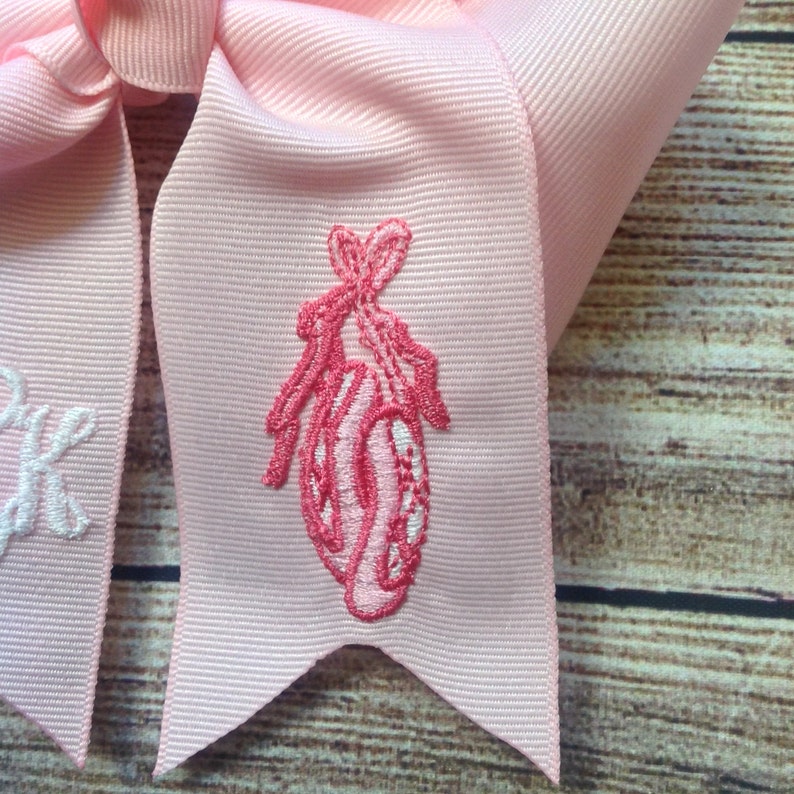 You Choose Colors...Monogrammed Medium or Large Hair Bow w Ballet Shoes\u2026Personalized Ballerina Hairbow with Initial or Monogram