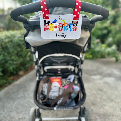 Personalized Family Name Stroller Tag, Amusement Theme Park Sign for Strollers, Inspired Princess Superhero Themed Tags for Baby Carrier