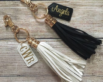 Monogrammed Tassel Keychain…Personalized Monogram Key Chain…Tassle Car Keychains with Initials or Name…Custom Faux Leather Keyring Key Fob