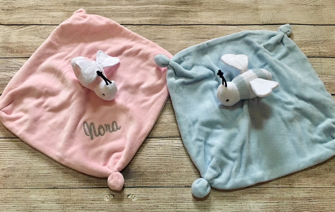 Personalized Organic Embroidered Pink or Blue Baby Security Blanket