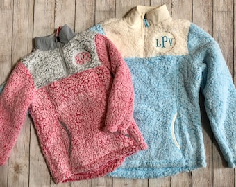SALE Kids Monogrammed Sherpa Pullover Jacket Big Girls-Personalized Monogram Child Winter Fleece- Black, Pink Children's Sherpas CLEARANCE