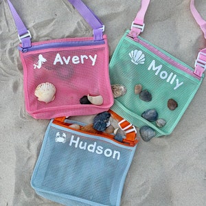 Personalized Seashell Zipper Mesh Back Pack Tote…Kids Beach Bag…Monogrammed Backpack Sea Shell Bags…Summer Pool Accessories