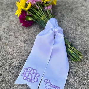 Personalized Monogram Ribbon for Bouquet, Embroidered Wedding Flower Ribbon, Prom Bouquet Ribbon, Custom Name Sash, Bridal Bouquet Wrap image 3