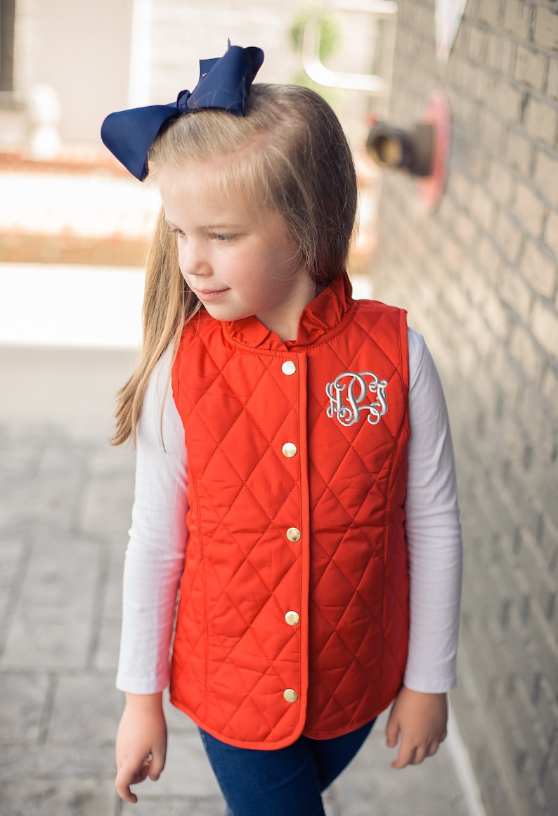 Monogrammed Kids Puffer Vest Girls Monogram Puffy Quilted Etsy