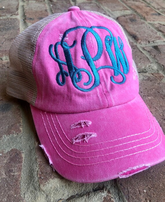 Monogrammed Messy Bun Baseball Cap Personalized Ponytail Trucker Mesh Caps With Initials Or Name Criss Cross Distressed Monogram Hat Accessories Hats Caps Valresa Com