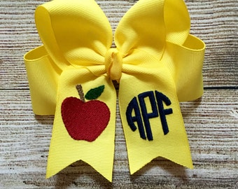 Back to School Hair Bow, Personalized Monogram Hair Bow, Embroidered Name Bow, Custom Girls Hair Clip, First Day of School Gift