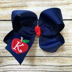 You Choose Colors...Medium or Large Monogrammed Back to School Hair Bow…Personalized Apple Boutique Bows with Initial