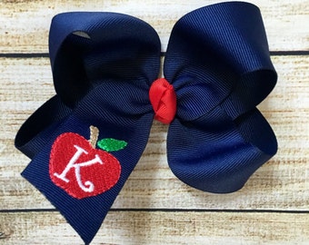You Choose Colors...Medium or Large Monogrammed Back to School Hair Bow…Personalized Apple Boutique Bows with Initial