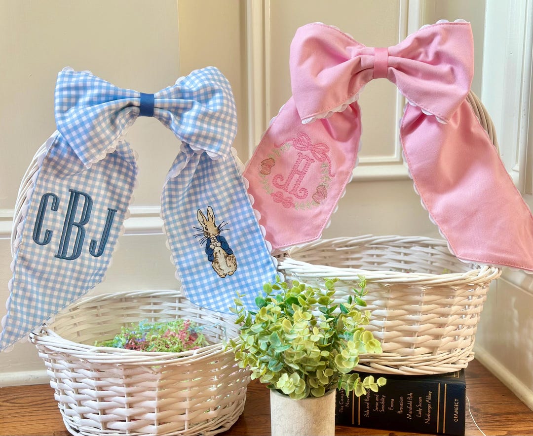 Monogrammed Ric Rac Easter Basket Bow, Bunny Baskets Gingham Bow With ...
