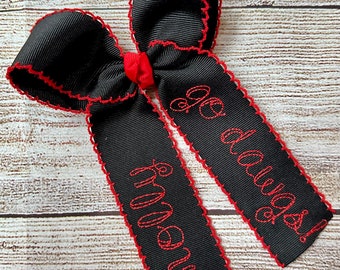 Personalized Medium or Large Moonstitch Hair Bow, Monogram Initial School Mascot Scalloped Bows, Monogrammed College Moon Stitch Hairbow