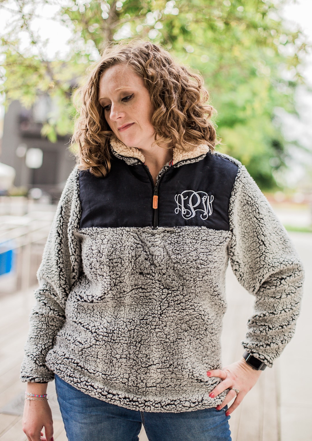 Zipper Sherpa Pullover Women's Monogram Womens Monogrammed