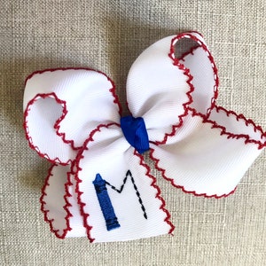 Personalized Medium or Large Moonstitch Hair Bow, Monogram Initial Scalloped Bows, Monogrammed Moon Stitch Hairbow, Back to School Hairbows