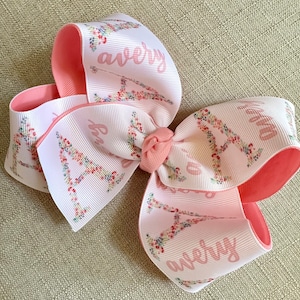 Personalized Monogrammed Medium or Large Hair Bow with Floral Initial and Name Hairbow, Custom Flower Spring Flowers Layered Hairbows