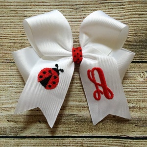 You Choose Colors…Monogrammed Medium or Large Hair Bow w/ Spring Design…Personalized with Ladybug, Flower, Frog, Butterfly, Tractor & more!