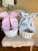 Monogrammed Seersucker Easter Basket Bow, Bunny Baskets Gingham Bow with Name or Monogram, Personalized Egg Hunt Tote Pre-Tied Bowtie 