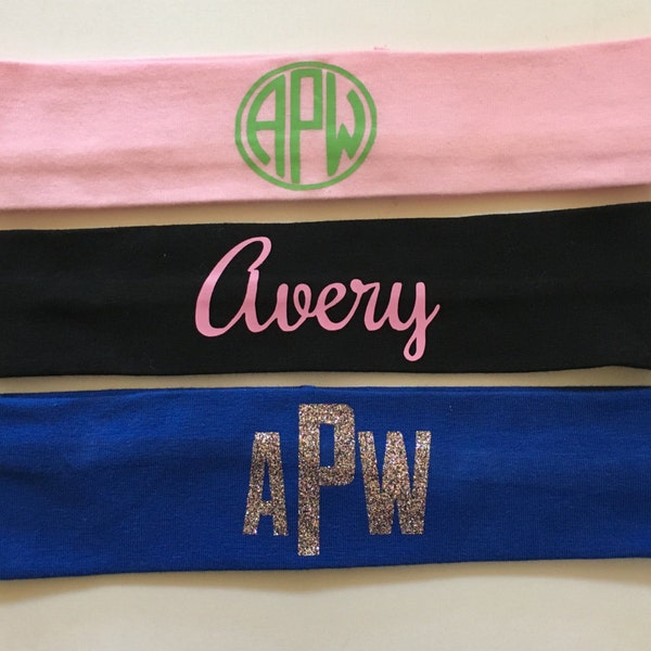 Monogrammed Stretch Headbands…Personalized Glitter Headband with Name or Initials...Custom Vinyl Monogram Hair Band