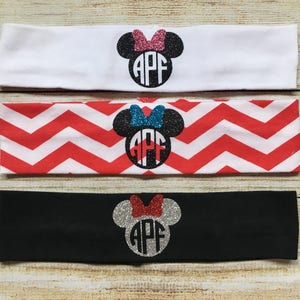Monogrammed Stretch Headbands…Mrs. Mouse Personalized Glitter Headband with Initials...Vinyl Monogram Head Band