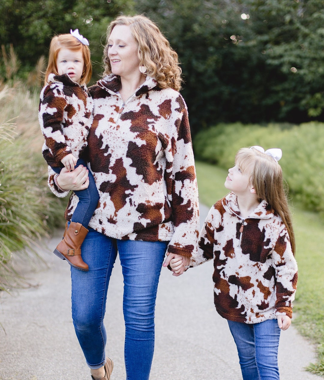 Cow Hide Print Womens and Kids Monogrammed Sherpa Zipper Pullover