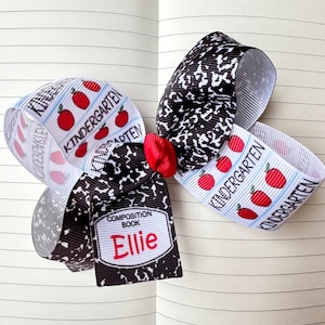 Medium or Large Monogrammed Back to School Hair Bow, First Day of Kindergarten, PreK Personalized Notebook Hairbow with Monogram Initials