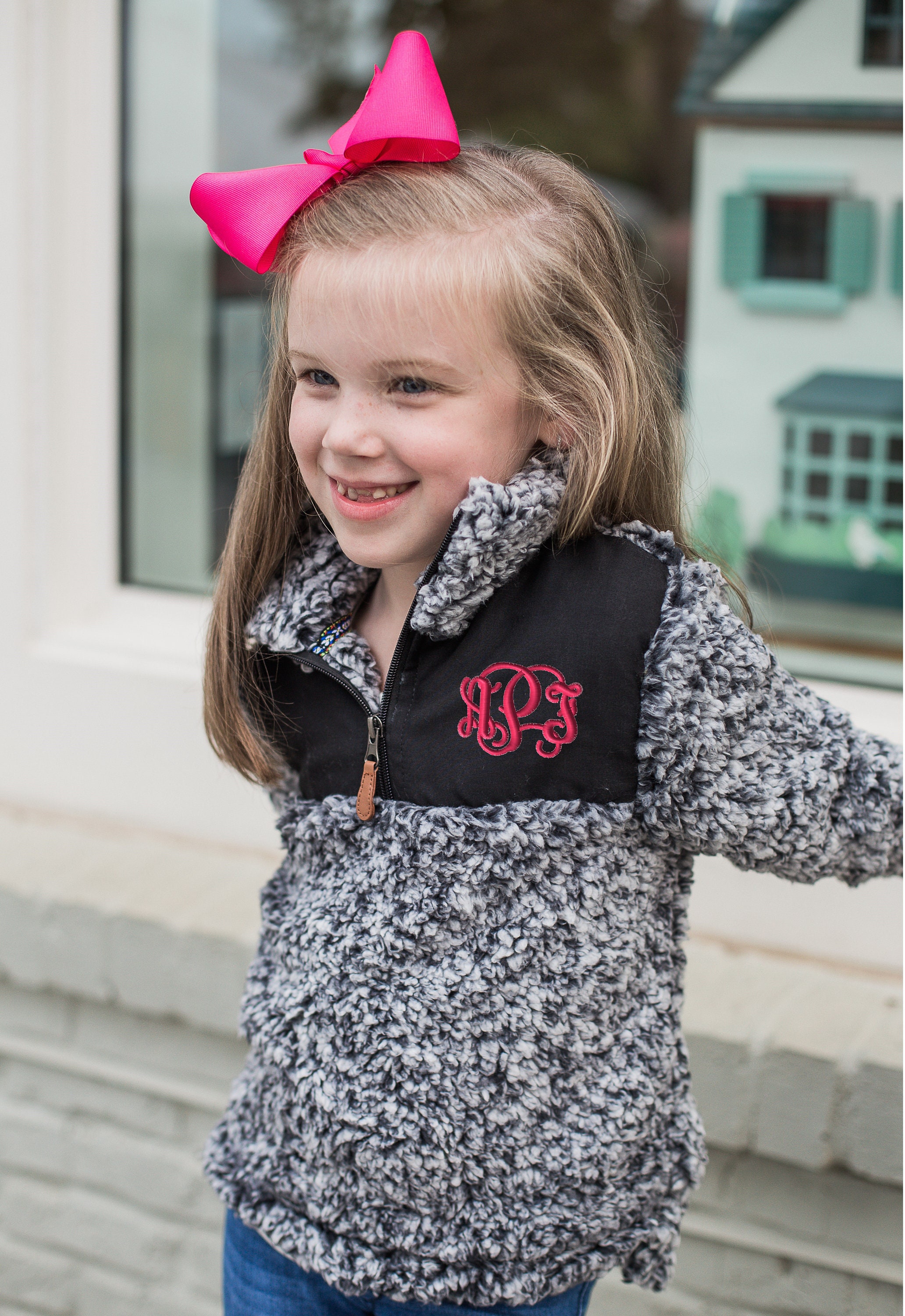 Kids Monogrammed Sherpa Pullover Jacket Girls or 