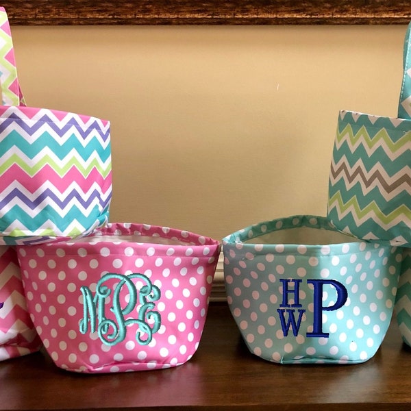 Personalized Easter Basket Tote, Kids Chevron Bucket with Name or Monogram, Polka Dot Monogrammed Easter Egg Bunny Bag, Boy & Girl
