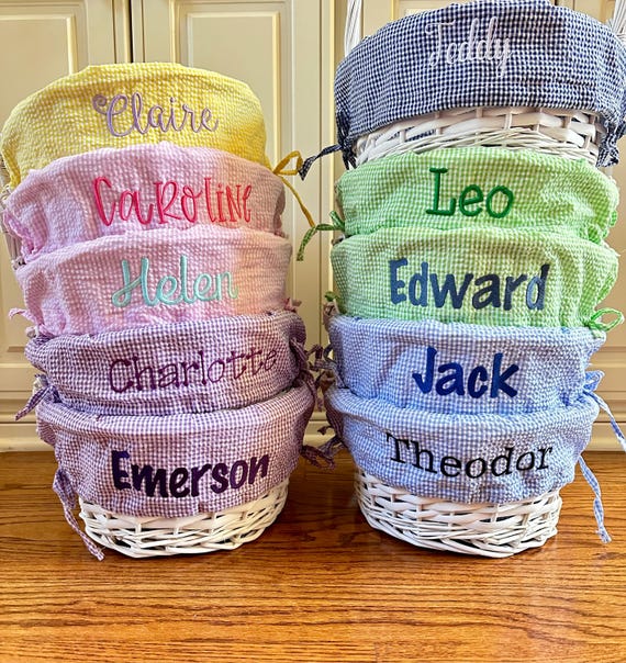 Personalized Easter Basket Liner ONLY, Kids Seersucker Fabric w/ Name or Monogram, Monogrammed Bunny Tote, Boy & Girl Liners for Baskets
