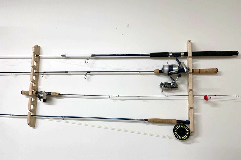 Solid Cherry Fishing Rod Holder Wall or Ceiling Mount Rod Rack Fly