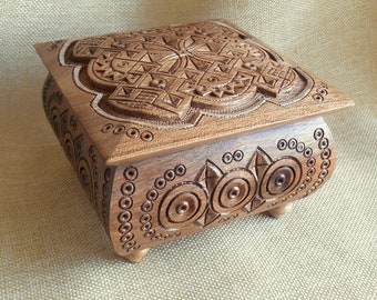 Schmuckschatulle, Holz geschnitzte Box, Halskette, Schmuck, Geschenkbox, Hochzeitsgeschenke, 12 cm