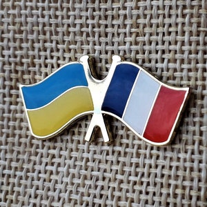 Flag of Ukraine and France Badge Ukrainian & French flag Lapel Pin Metal Golden Color UA+FR flag Support Ukraine