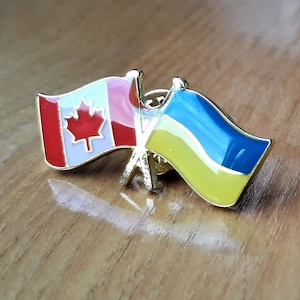 Flag of Ukraine and Canada Badge Ukrainian & Canadian flag Lapel Pin Metal Golden Color CA+UA  flag Support Ukraine