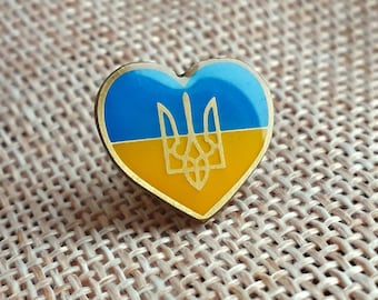 Lapel Pin Ukrainian flag Ukrainian Trident heart Metal Golden Color Ukraine Tryzub Gift Herz cœur corazón serce לב ハート